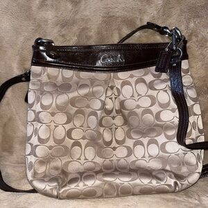Coach Khaki/Saddle Signature Crossbody Bag with Dark Brown Trim